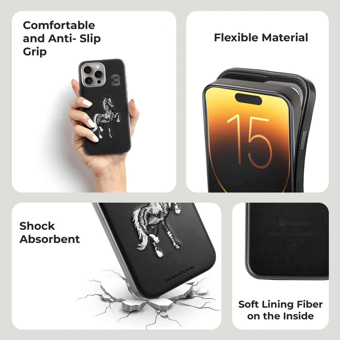 Horse Embroidery β Sleek & Stylish β Protective & Anti Scratch Phone Cover Leather Back Case