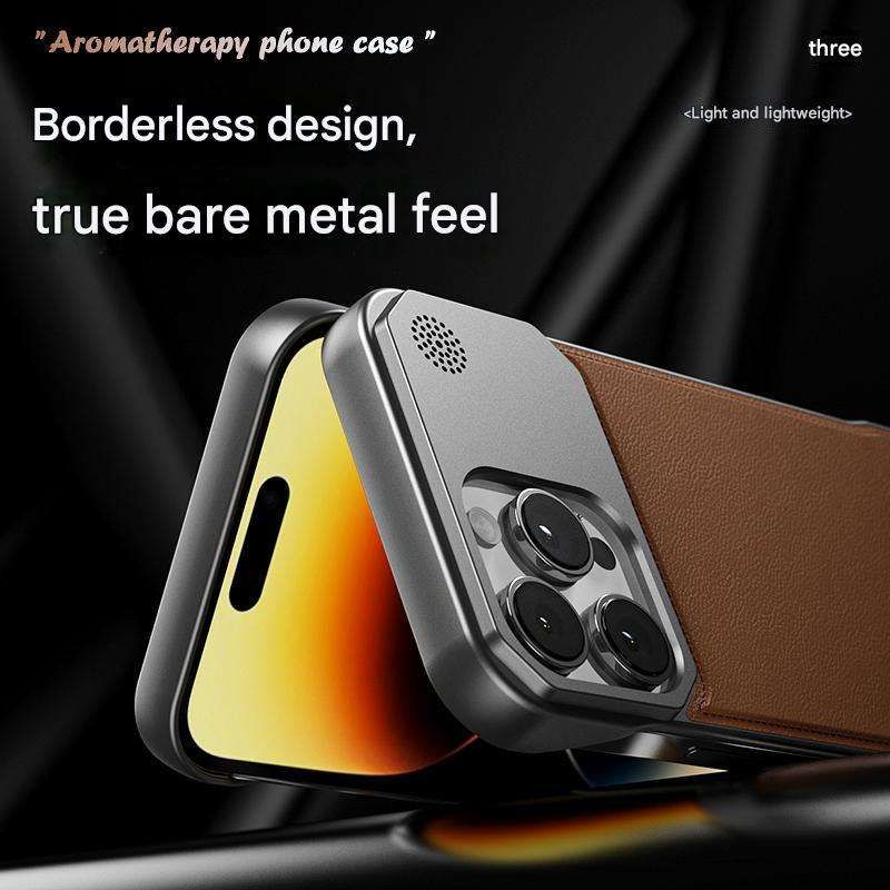 Luxury Aromatherapy Leather Phone Case iPhone Plus Magnetic Metal Frame
