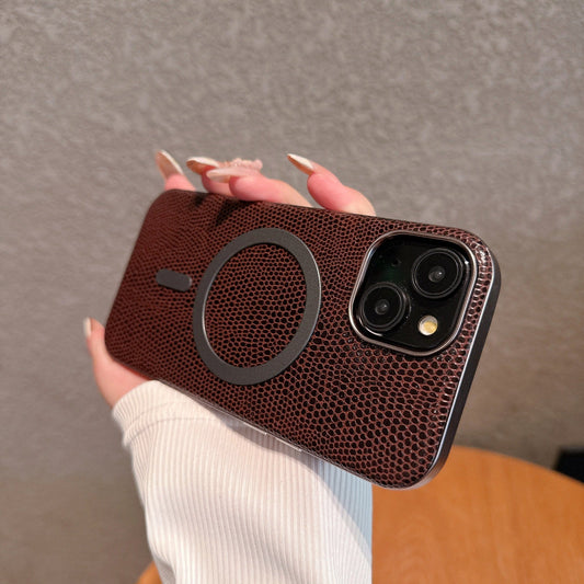 Luxury Leather Print Genuine PC Magnet Phone Case for iPhone Series Shockproof Back Protection