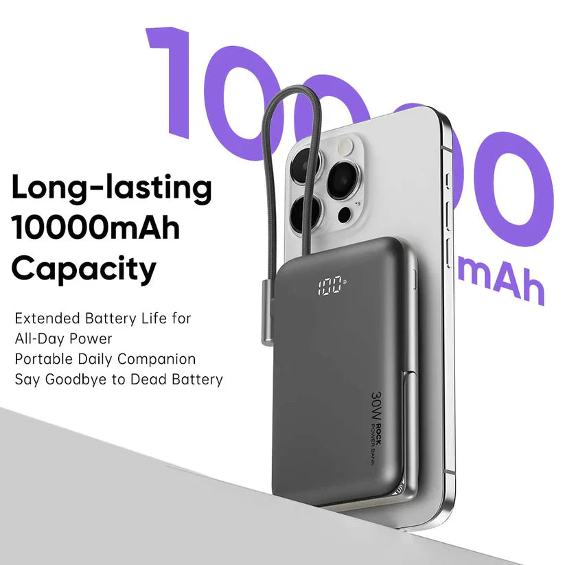 [ROCK 2-in-1 Magnetic Wireless Power Bank – 10,000mAh | 30W PD Fast Charging]