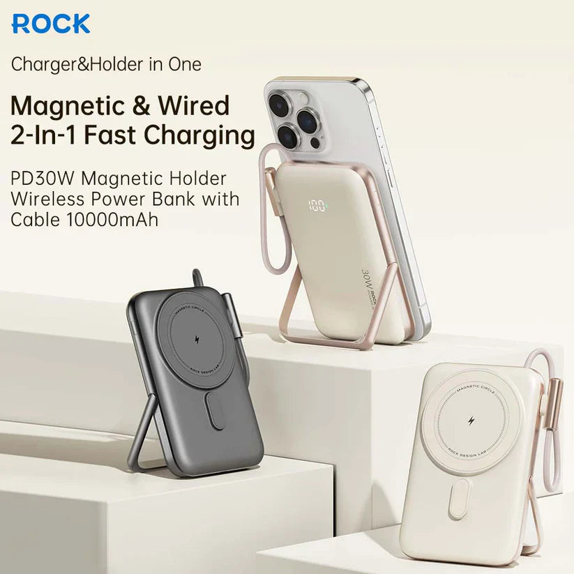 [ROCK 2-in-1 Magnetic Wireless Power Bank – 10,000mAh | 30W PD Fast Charging]