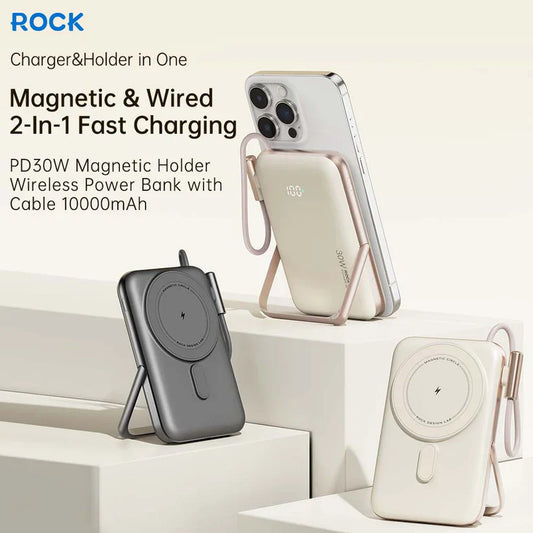 [ROCK 2-in-1 Magnetic Wireless Power Bank – 10,000mAh | 30W PD Fast Charging]