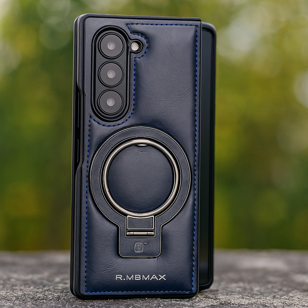 Luxury Leather Cover for Samsung Z Fold Ring Stand Magnetic Wireless Charging Case