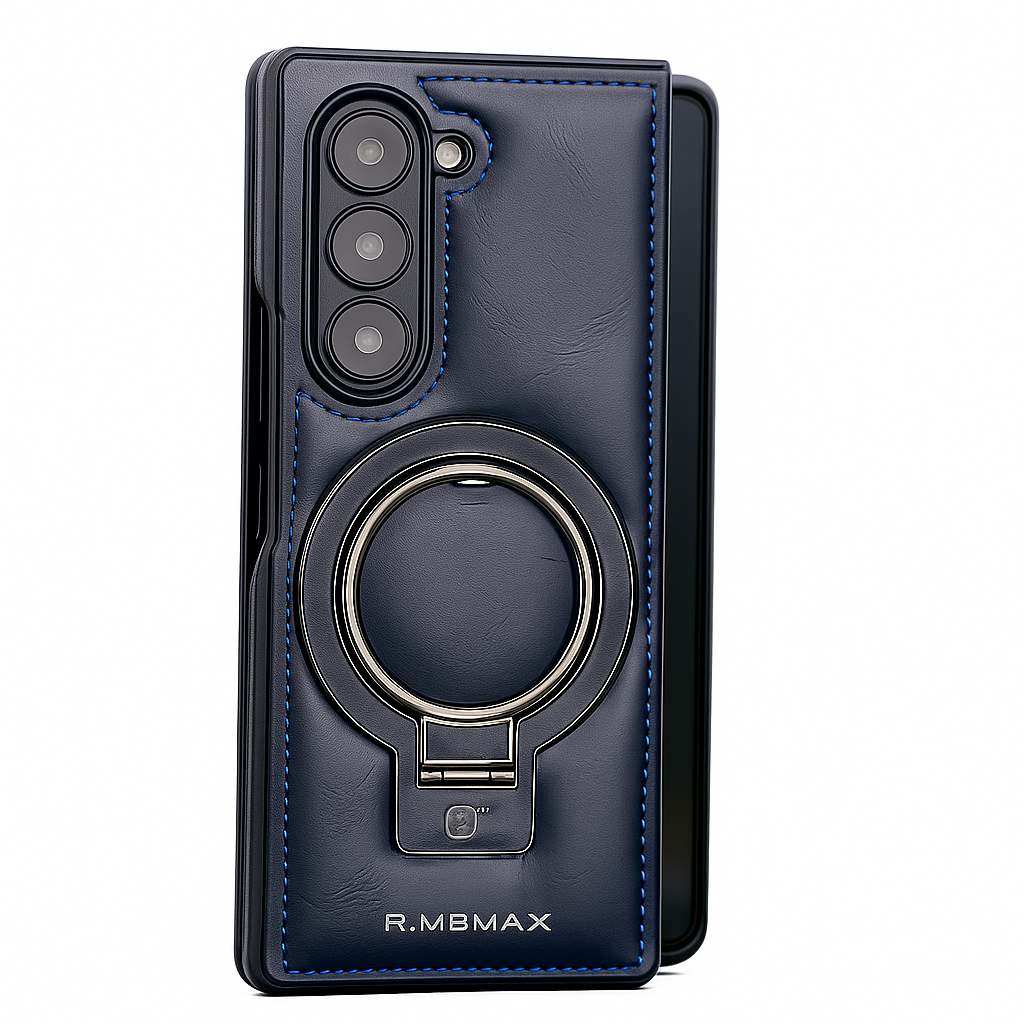 Luxury Leather Cover for Samsung Z Fold Ring Stand Magnetic Wireless Charging Case