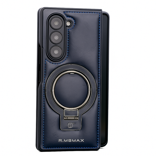 Luxury Leather Cover for Samsung Z Fold Ring Stand Magnetic Wireless Charging Case