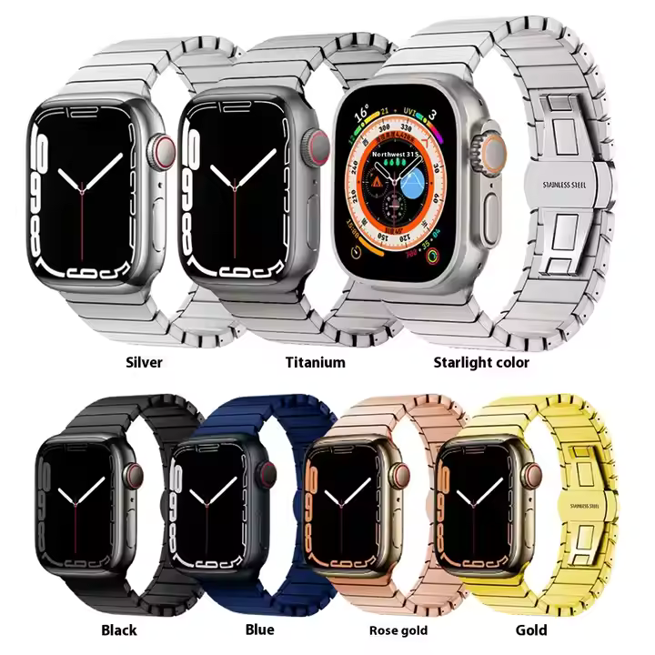 Titanium Bamboo Stainless Steel Detachable Band Man Watch Metal Strap for apple Watch