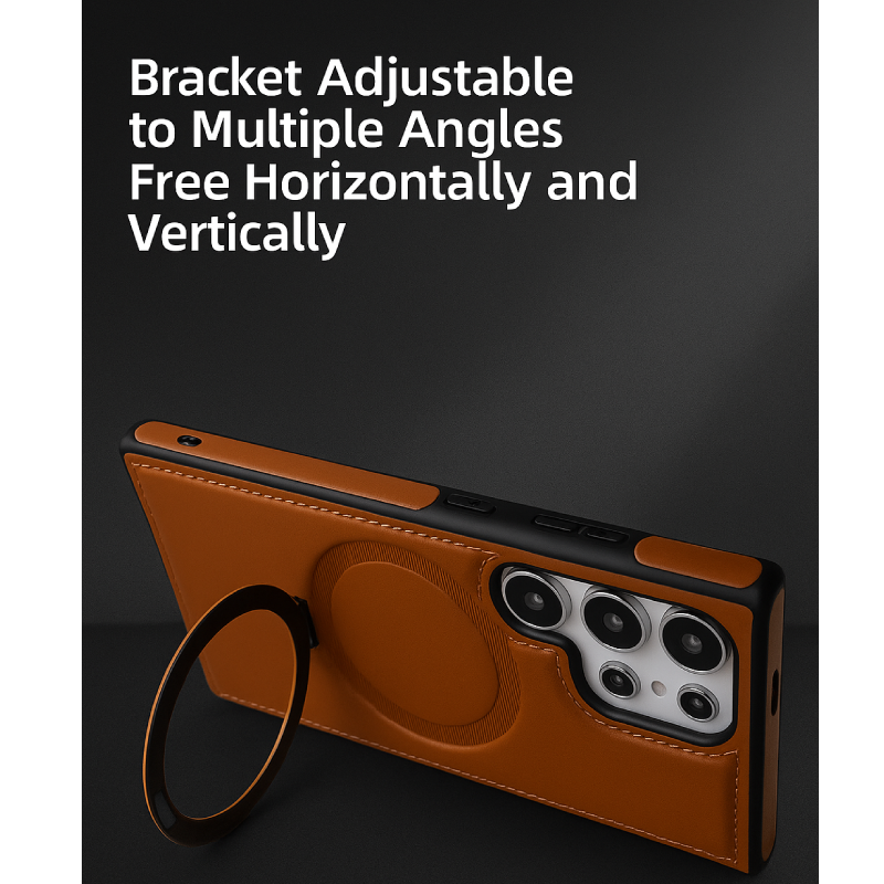 Luxury Leather Skin with Magnetic Metal Ring Stand Case for Samsung Galaxy