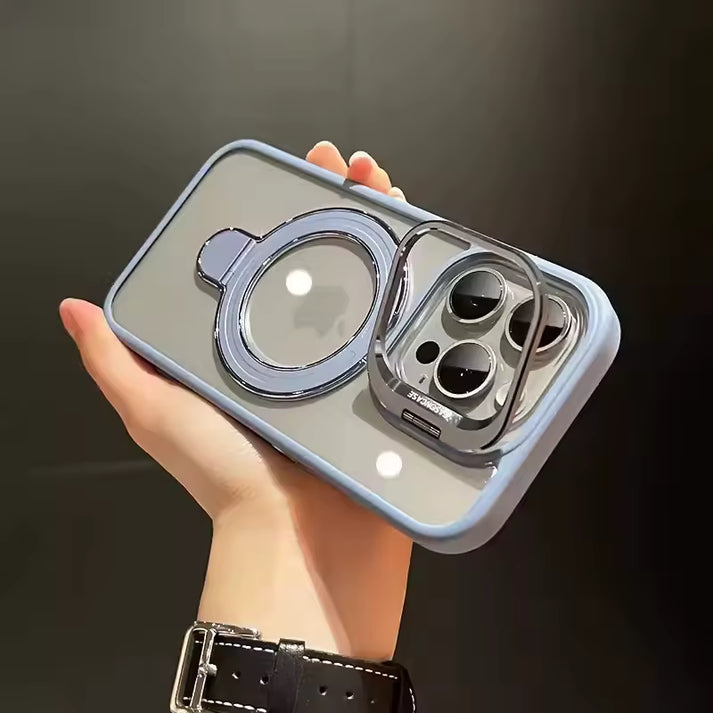 Magnetic Double Stand Case for iPhone Integrated Lens Stand Back Cover