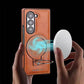 Luxury Leather Cover for Samsung Z Fold Ring Stand Magnetic Wireless Charging Case