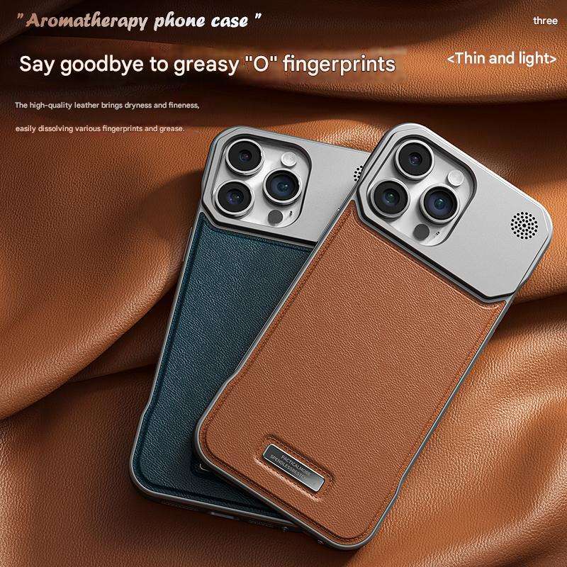 Luxury Aromatherapy Leather Phone Case iPhone Plus Magnetic Metal Frame