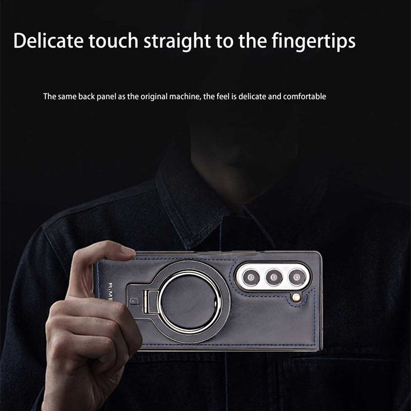 Luxury Leather Cover for Samsung Z Fold Ring Stand Magnetic Wireless Charging Case