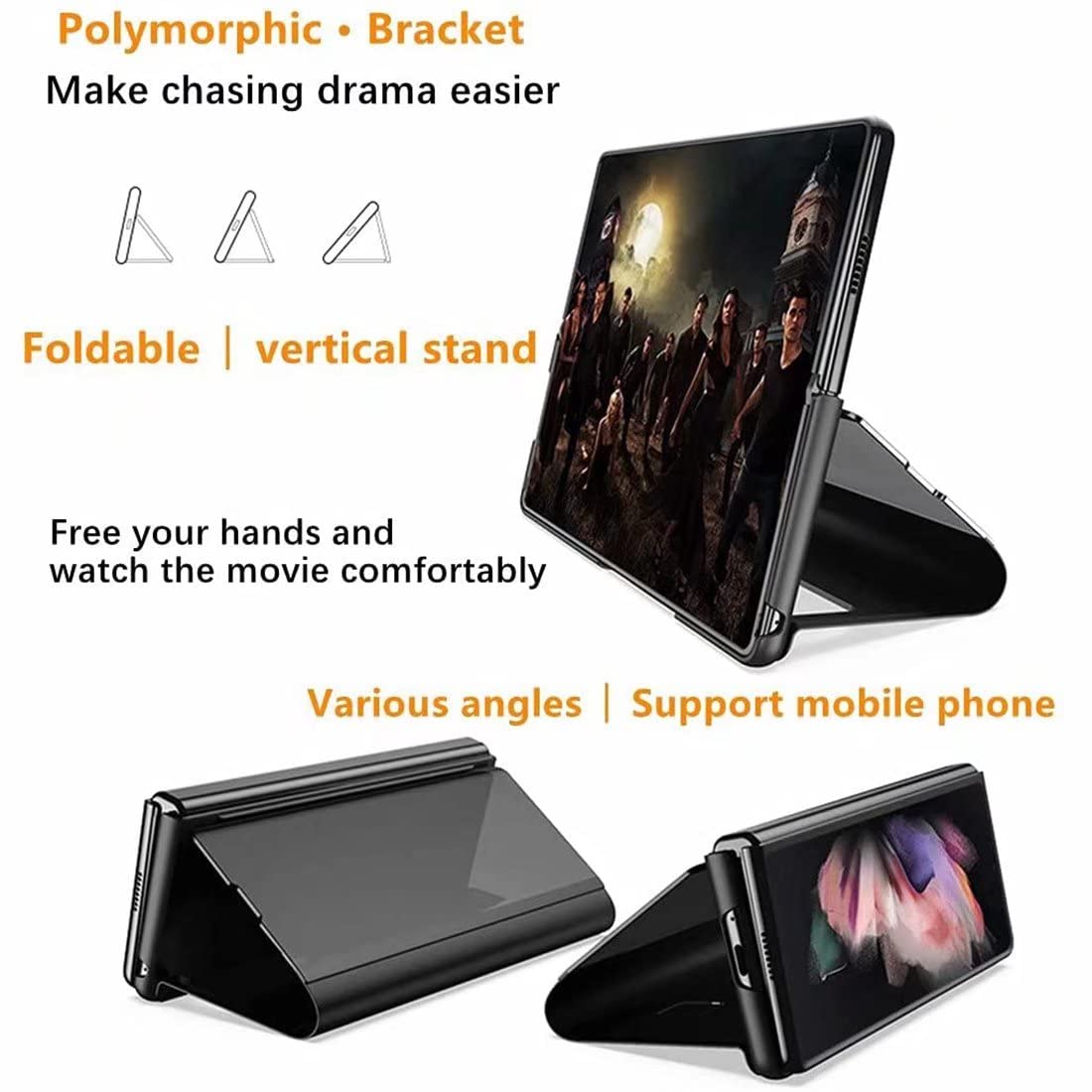 Flip Plating Mirror Case with Stand Function,PC/PU Translucent Clear View Shockproof Phone Protective Case Cover for FOLD