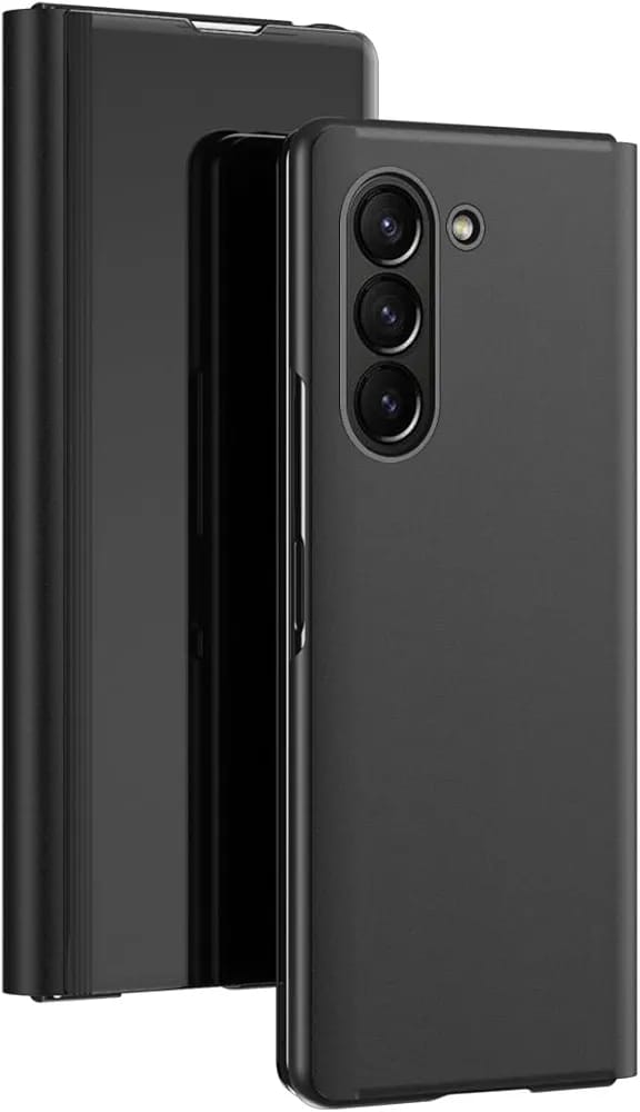 Flip Plating Mirror Case with Stand Function,PC/PU Translucent Clear View Shockproof Phone Protective Case Cover for FOLD