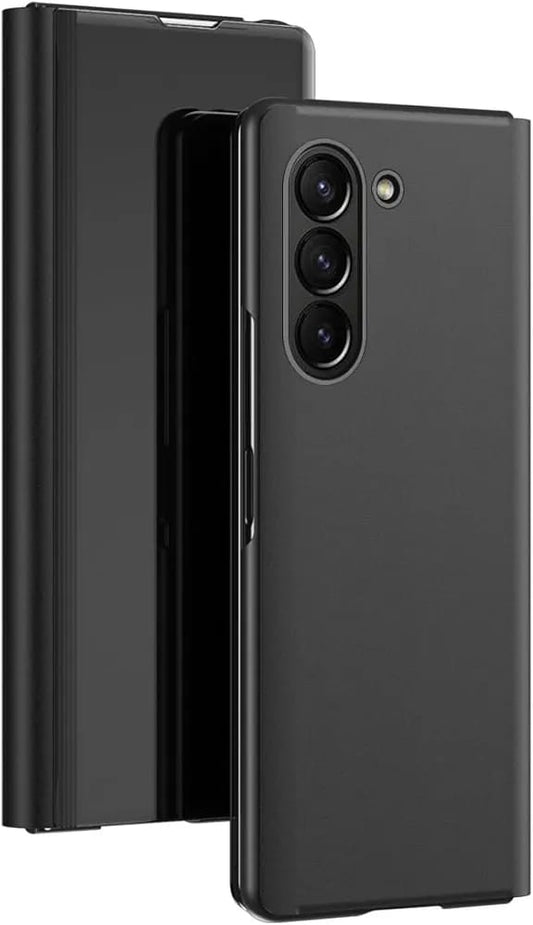 Flip Plating Mirror Case with Stand Function,PC/PU Translucent Clear View Shockproof Phone Protective Case Cover for FOLD