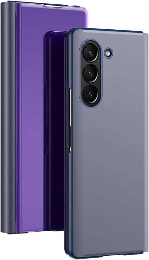 Flip Plating Mirror Case with Stand Function,PC/PU Translucent Clear View Shockproof Phone Protective Case Cover for FOLD