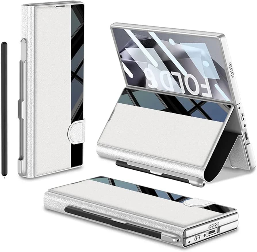 Leather Glass Wallet Flip Flap Case Cover with Pen Slot for Samsung Galaxy Z Fold6 / Galaxy Fold 6 Case Cover ( PEN NOT INCLUDED)