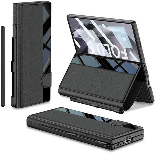 Leather Glass Wallet Flip Flap Case Cover with Pen Slot for Samsung Galaxy Z Fold6 / Galaxy Fold 6 Case Cover ( PEN NOT INCLUDED)