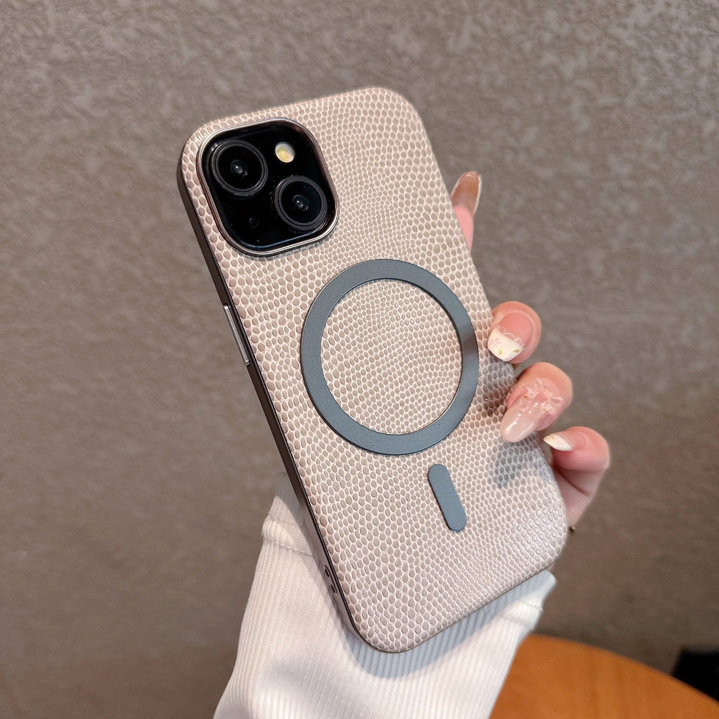 Luxury Leather Print Genuine PC Magnet Phone Case for iPhone Series Shockproof Back Protection