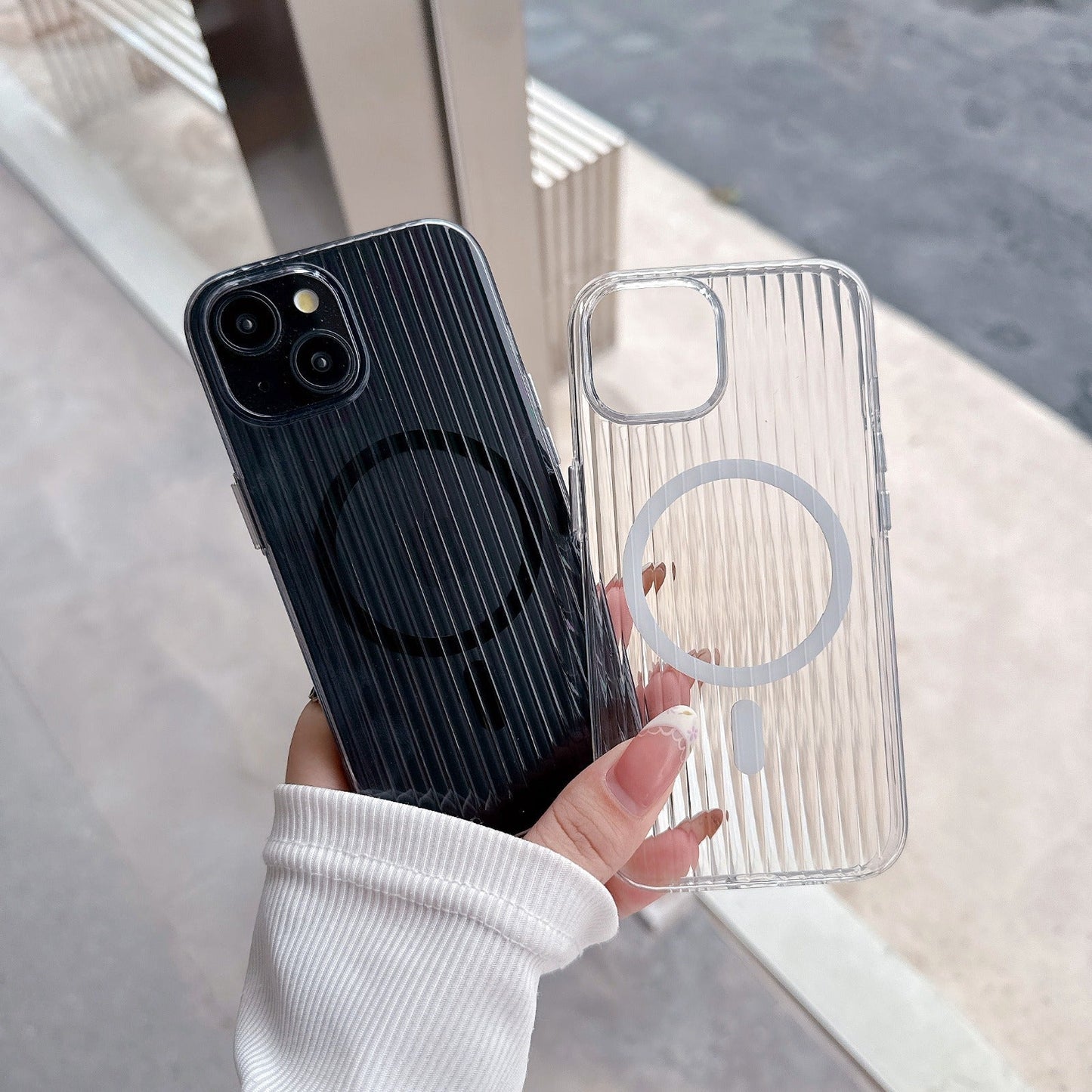 Glossy Wavy Texture Magnetic Wireless Charging Phone Case for iPhone Series