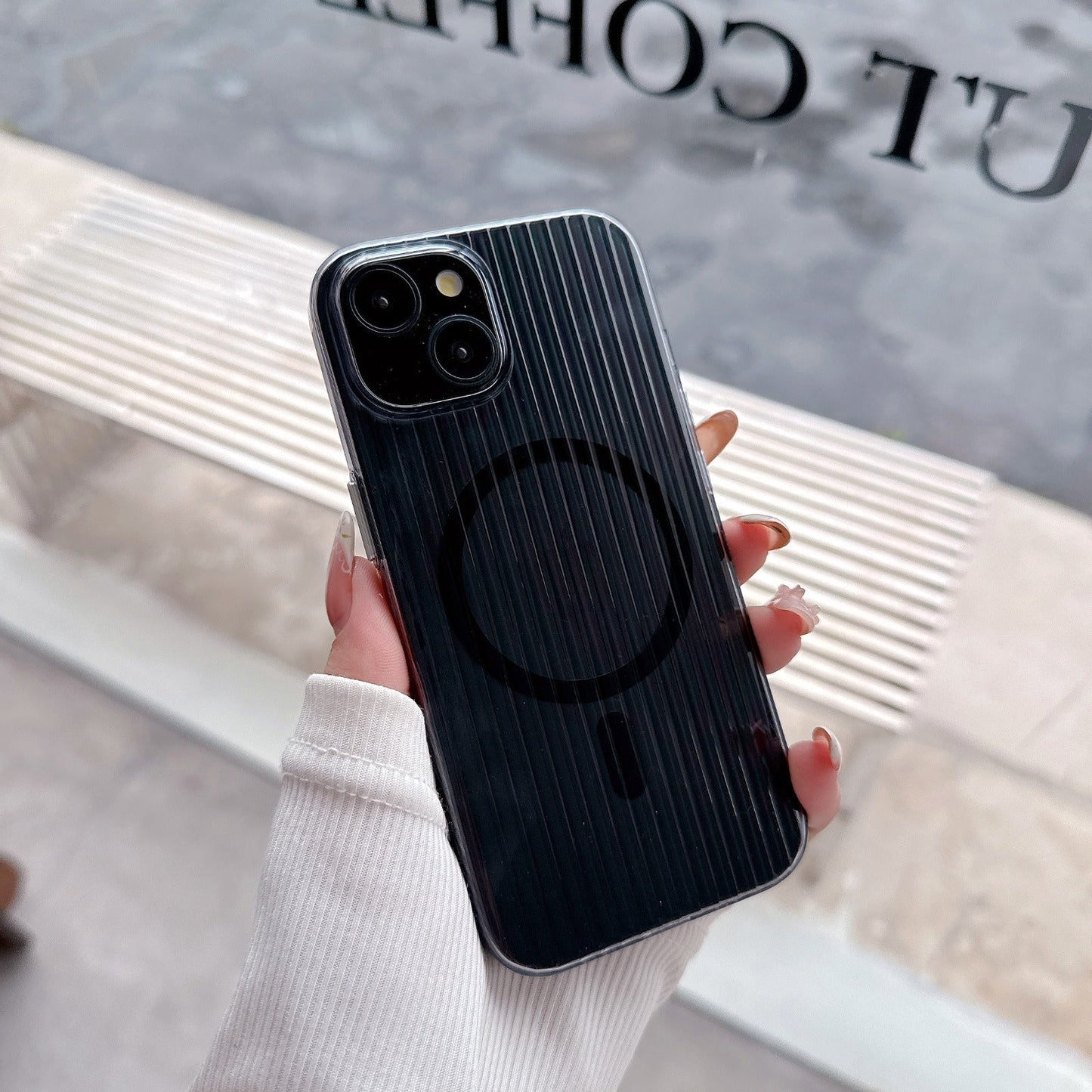 Glossy Wavy Texture Magnetic Wireless Charging Phone Case for iPhone Series