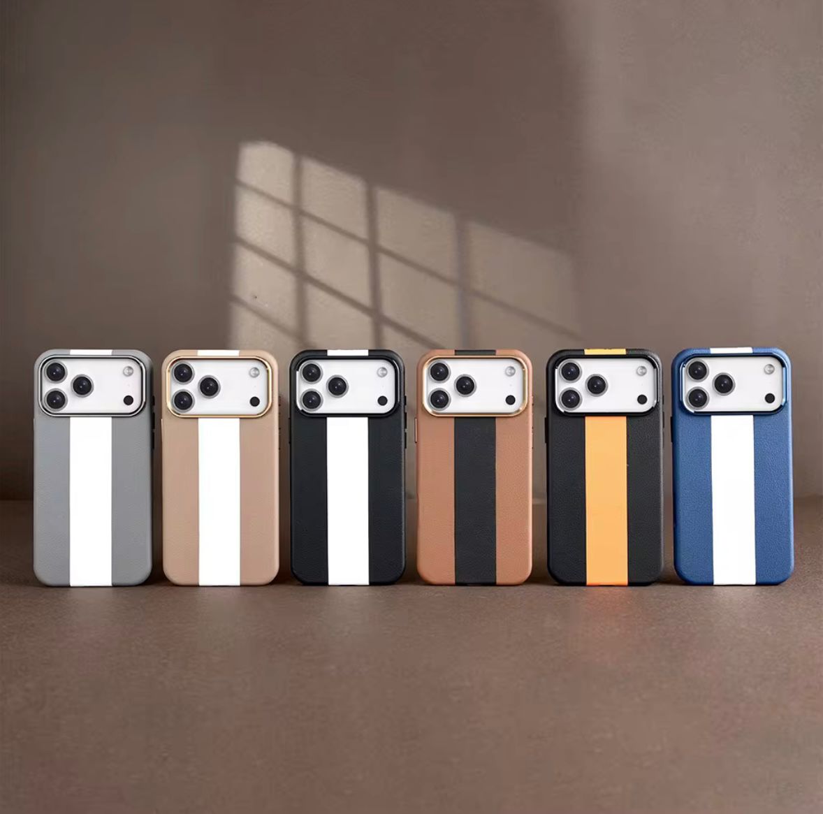 Luxury Aroma Leather Case with Metallic Camera Shield for iPhone Series
