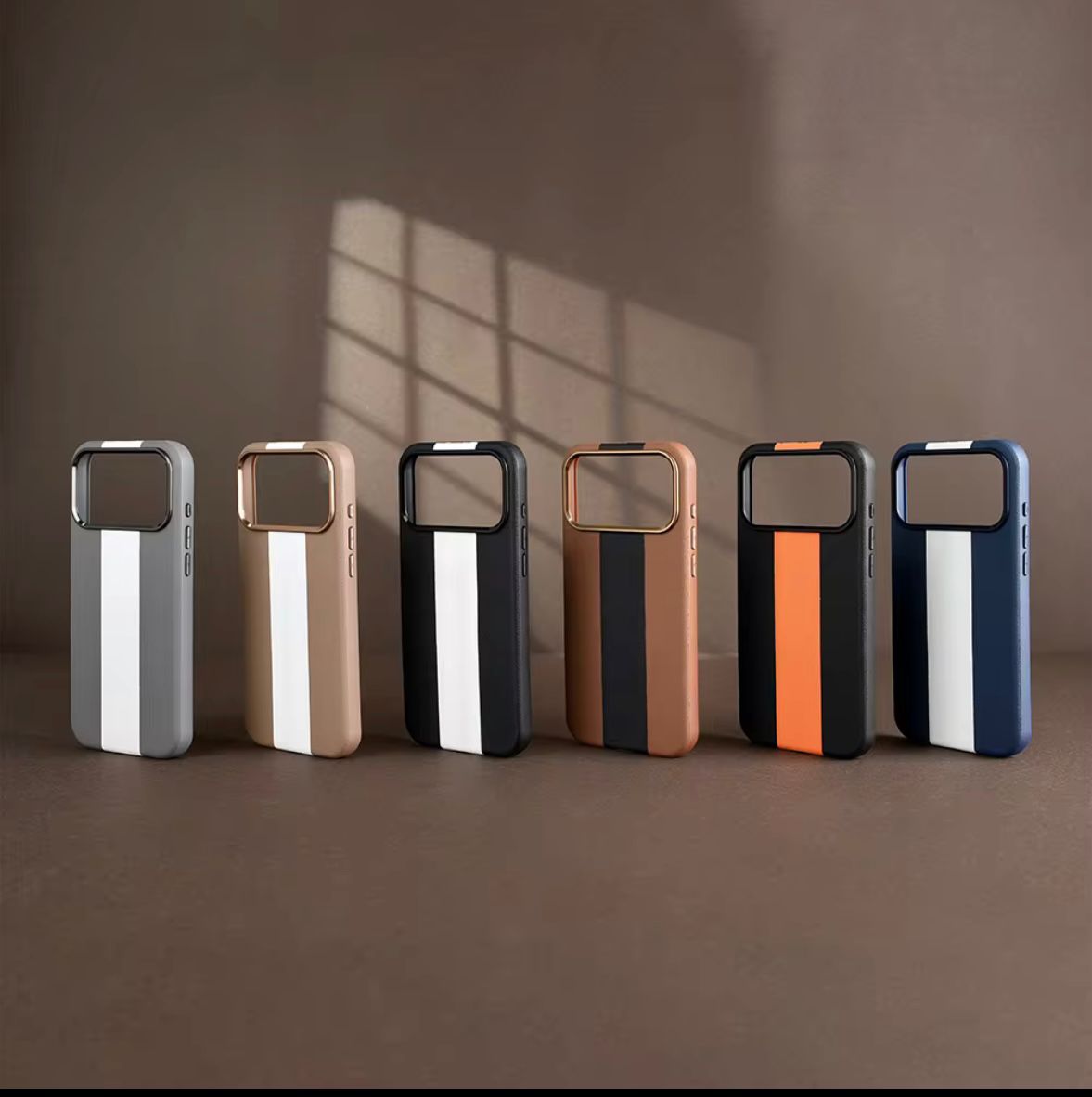 Luxury Aroma Leather Case with Metallic Camera Shield for iPhone Series