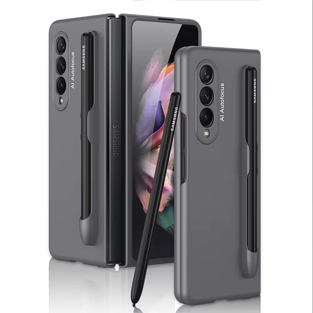 Luxury Matte Phone Cover with S Pen Holder Slot for Galaxy Z Fold (Without Pen)