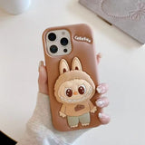 Labubu Cute Cartoon Rabbit Holder Silicone Cover for iPhone Series