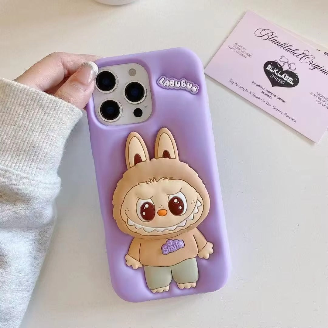 Labubu Cute Cartoon Rabbit Holder Silicone Cover for iPhone Series