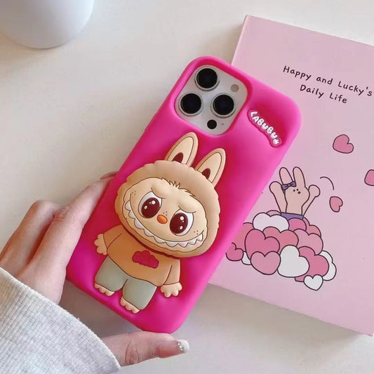 Labubu Cute Cartoon Rabbit Holder Silicone Cover for iPhone Series
