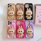 Labubu Cute Cartoon Rabbit Holder Silicone Cover for iPhone Series
