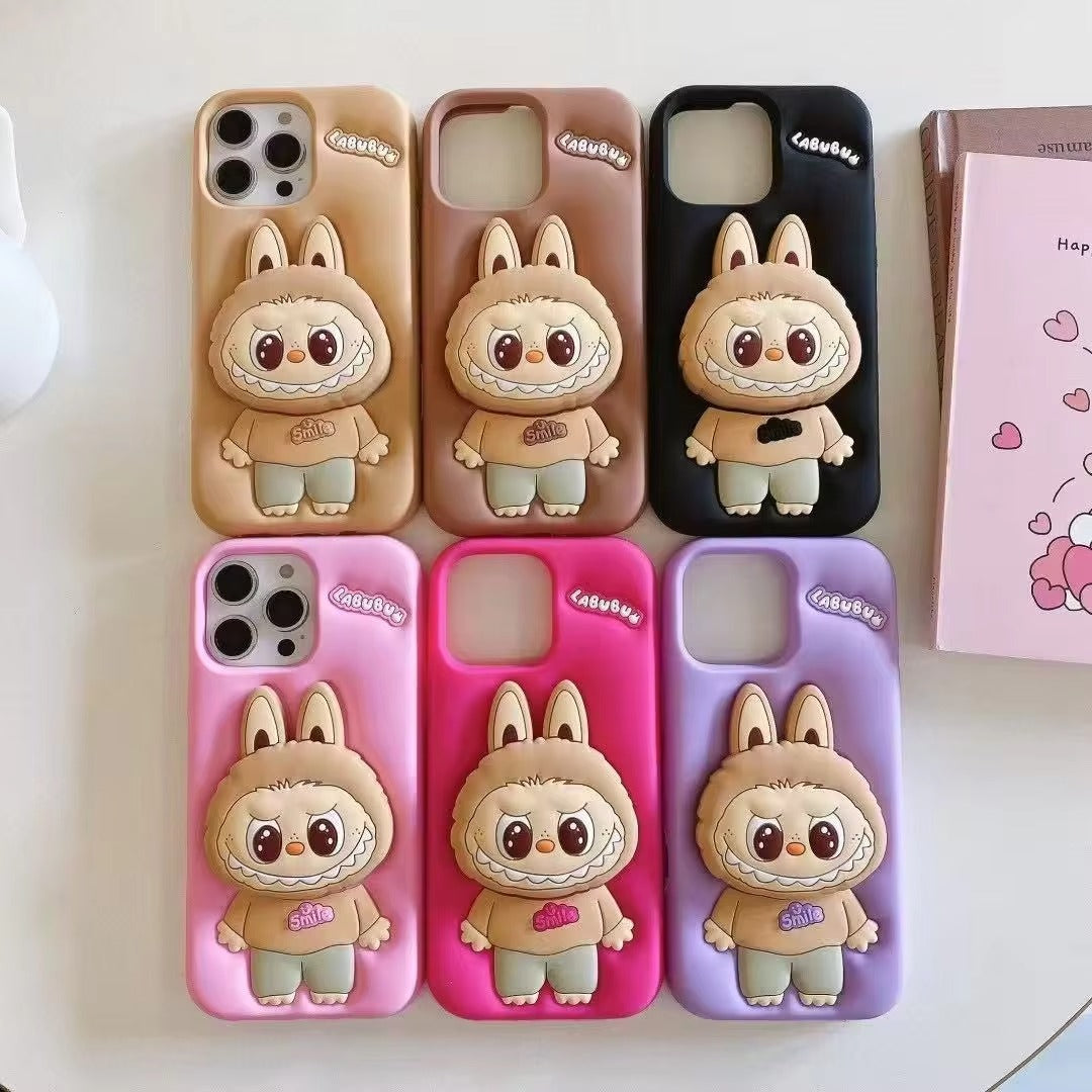 Labubu Cute Cartoon Rabbit Holder Silicone Cover for iPhone Series